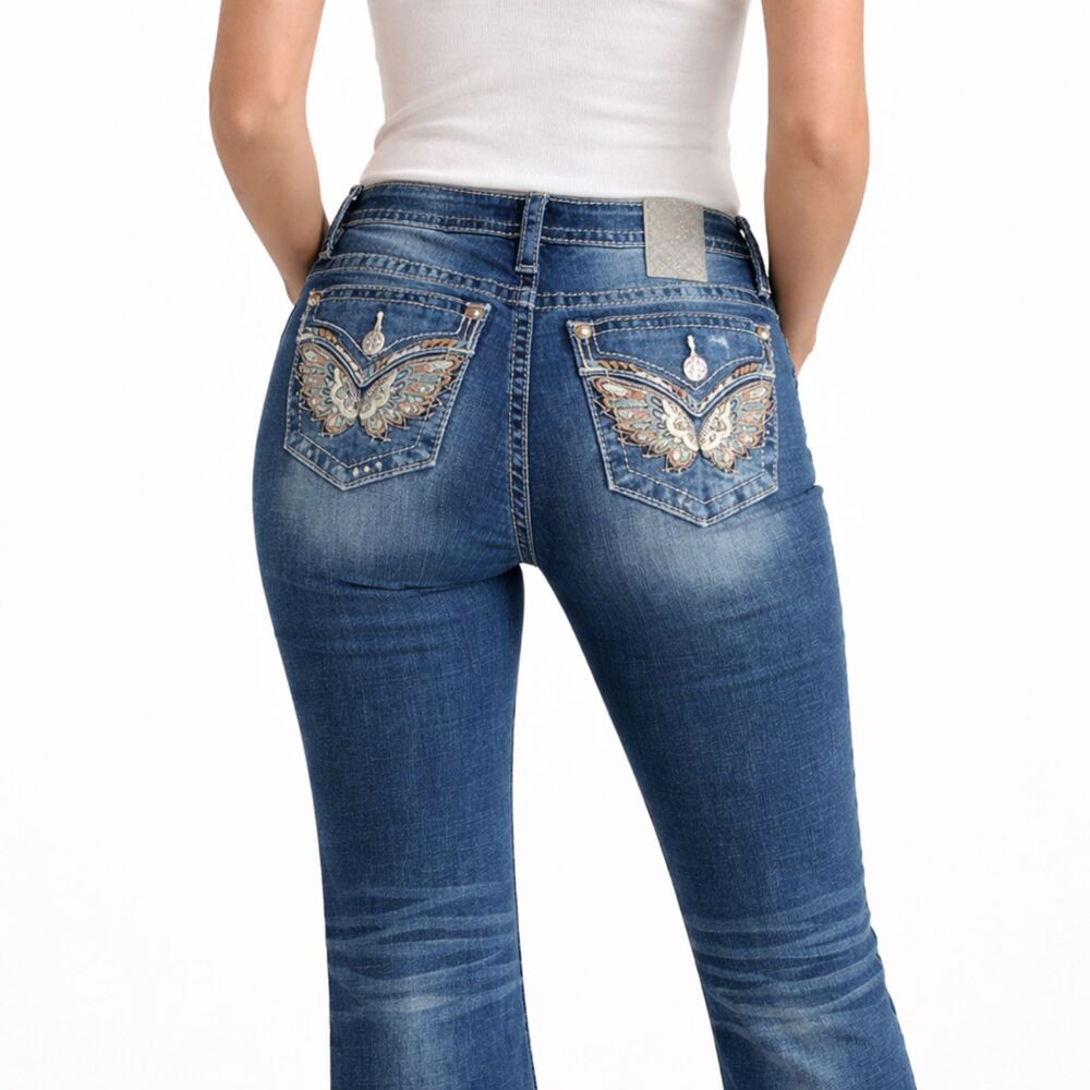 Miss Me Jeans Mid Rise Capri Embellished Faux Flap Pockets Blue 29